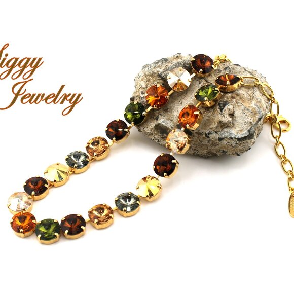 Swarovski Crystal 12mm Rivoli Necklace, AUTUMN IN THE CITY, Gold Finish - Picture 6 of 6